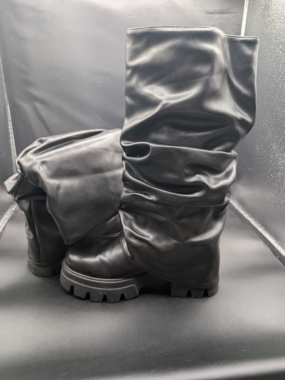 Black Slouchy Chunky Sole Women's Boots